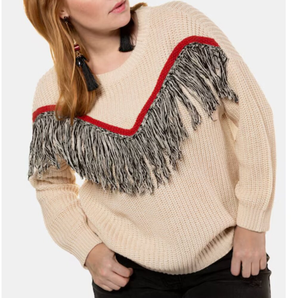 ⭐Fringe Front Rib Knit Oversized Fit Tassel Hipster Hippie Boho Bohemian Sweater